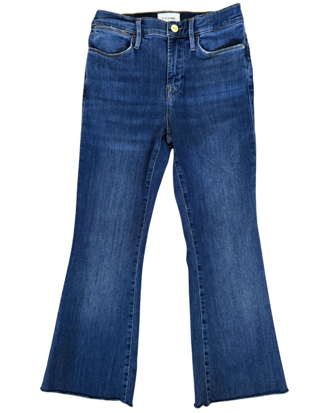 FRAME Le High Flare Jeans Cropped High Rise Flare Denim Size 26 Raw Hem Cut Off - Picture 5 of 8
